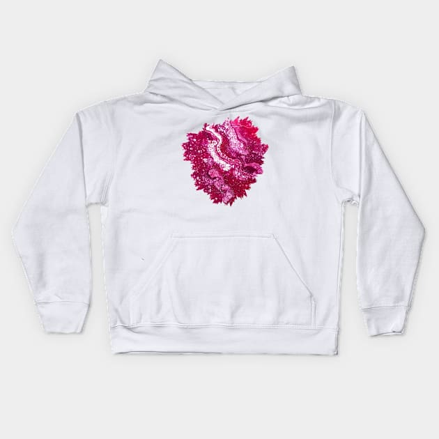 Dark Pink Cells Acrylic Pour Painting Kids Hoodie by Designs_by_KC